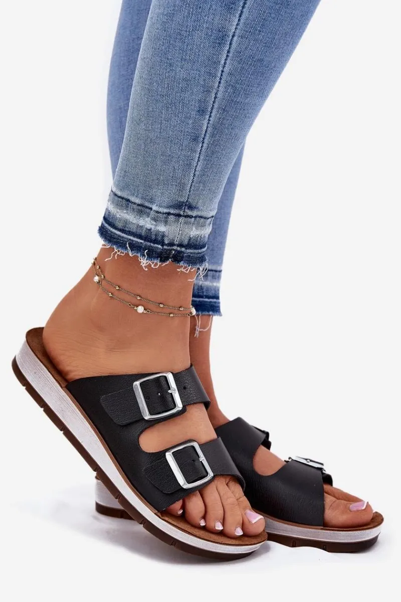 Klapki Damskie Z Klamrami CP000042 Czarne Damskie Klapki Damskie Klasyczne