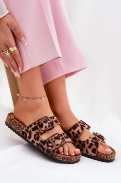 Klapki Korkowe|Klapki Na Platformie></noscript>Boto Klapki Damskie Z Klamrami Na Korkowej Podeszwie Panterka Brązowe Sercele