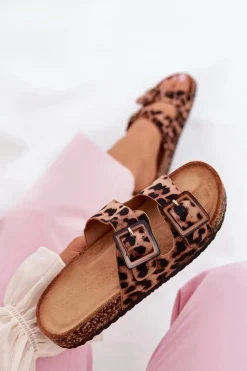 Klapki Korkowe|Klapki Na Platformie></noscript>Boto Klapki Damskie Z Klamrami Na Korkowej Podeszwie Panterka Brązowe Sercele