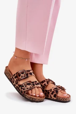 Klapki Korkowe|Klapki Na Platformie></noscript>Boto Klapki Damskie Z Klamrami Na Korkowej Podeszwie Panterka Brązowe Sercele