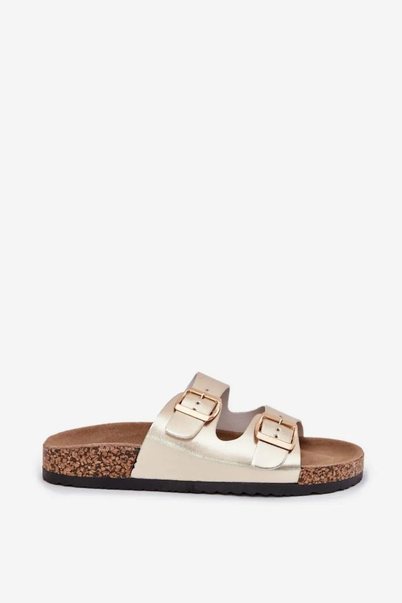 Klapki Korkowe|Klapki Na Platformie>Evento Klapki Damskie Z Klamrami Z Eko Skóry Złote Iskira