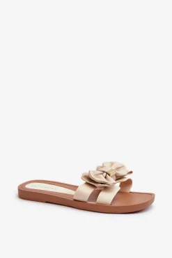 Outlet Klapki Damskie Z Kokardą Beżowe Rivarina Damskie Klapki Damskie Klasyczne