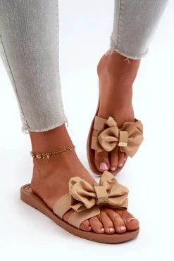 Klapki Damskie Klasyczne>Boto Klapki Damskie Z Kokardą Camel Rivarina