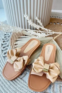 Klapki Damskie Klasyczne>Boto Klapki Damskie Z Kokardą Camel Rivarina