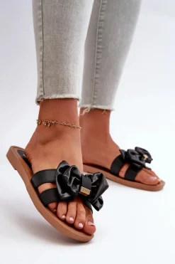 New Boto Klapki Damskie Z Kokardą Czarne Rivarina