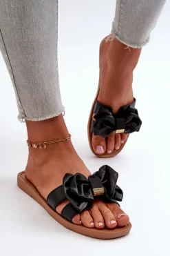 New Boto Klapki Damskie Z Kokardą Czarne Rivarina