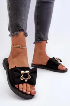 Best Boto Klapki Damskie Z Kokardą Czarne Arsicada