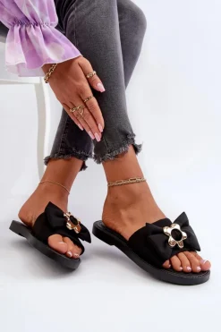 Best Boto Klapki Damskie Z Kokardą Czarne Arsicada