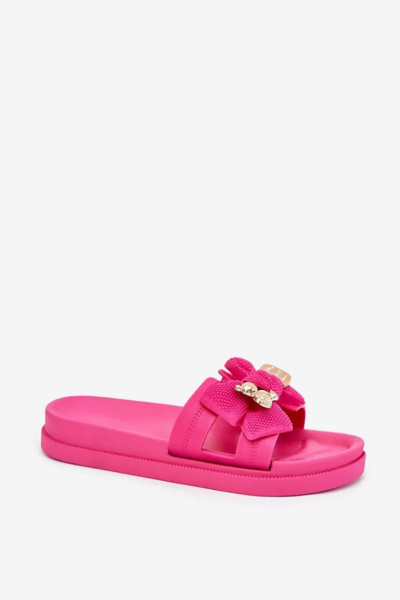 New Boto Klapki Damskie Z Kokardą I Złotą Broszką Fuksja Lynara