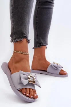 Outlet Boto Klapki Damskie Z Kokardą Lawendowe Arsicada Fioletowy