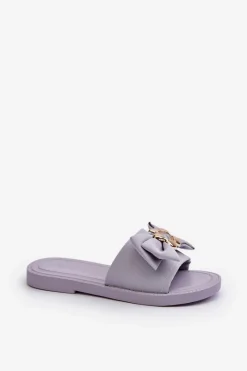 Outlet Boto Klapki Damskie Z Kokardą Lawendowe Arsicada Fioletowy