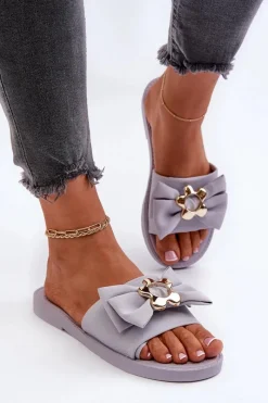 Outlet Boto Klapki Damskie Z Kokardą Lawendowe Arsicada Fioletowy