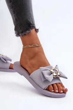 Outlet Boto Klapki Damskie Z Kokardą Lawendowe Arsicada Fioletowy