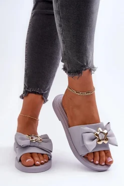 Outlet Boto Klapki Damskie Z Kokardą Lawendowe Arsicada Fioletowy