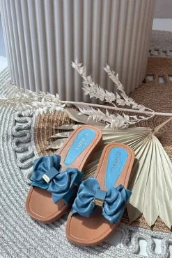 Best Boto Klapki Damskie Z Kokardą Niebieskie Rivarina