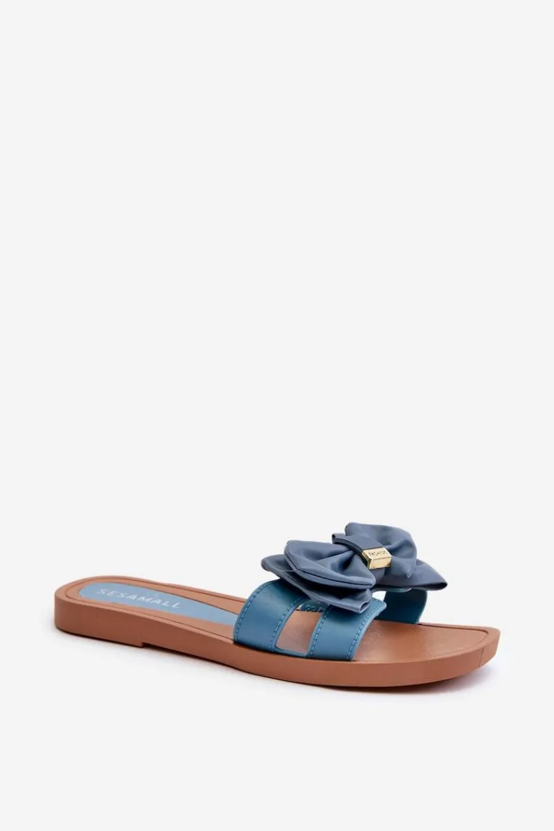 Best Boto Klapki Damskie Z Kokardą Niebieskie Rivarina