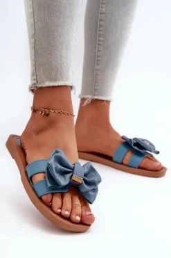 Best Boto Klapki Damskie Z Kokardą Niebieskie Rivarina