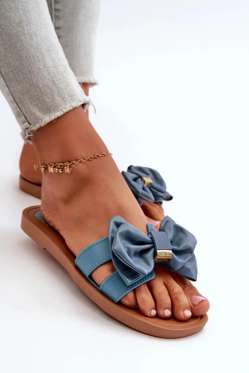 Best Boto Klapki Damskie Z Kokardą Niebieskie Rivarina