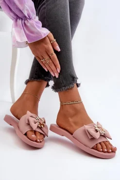 Online Klapki Damskie Z Kokardą Różowe Arsicada Damskie Klapki Damskie Klasyczne