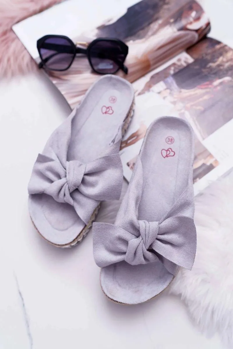 Sale Klapki Damskie Z Kokardami Gruba Podeszwa Szare Milady Damskie Klapki Damskie Klasyczne