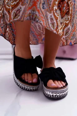 Klapki Damskie Z Kokardami Gruba Podeszwa Czarne Milady Damskie Klapki Damskie Klasyczne