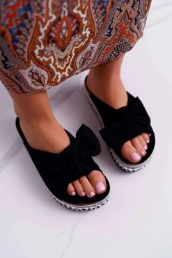 Klapki Damskie Z Kokardami Gruba Podeszwa Czarne Milady Damskie Klapki Damskie Klasyczne