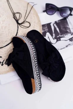 Klapki Damskie Z Kokardami Gruba Podeszwa Czarne Milady Damskie Klapki Damskie Klasyczne