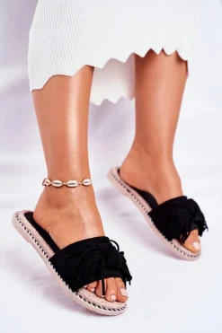 Discount Klapki Damskie Z Kokardką Czarne Thailand Damskie Klapki Damskie Klasyczne