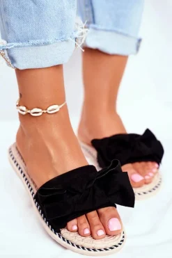 New Boto Klapki Damskie Z Kokardką Czarne Happiness