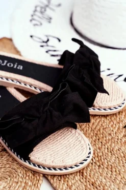 New Boto Klapki Damskie Z Kokardką Czarne Happiness