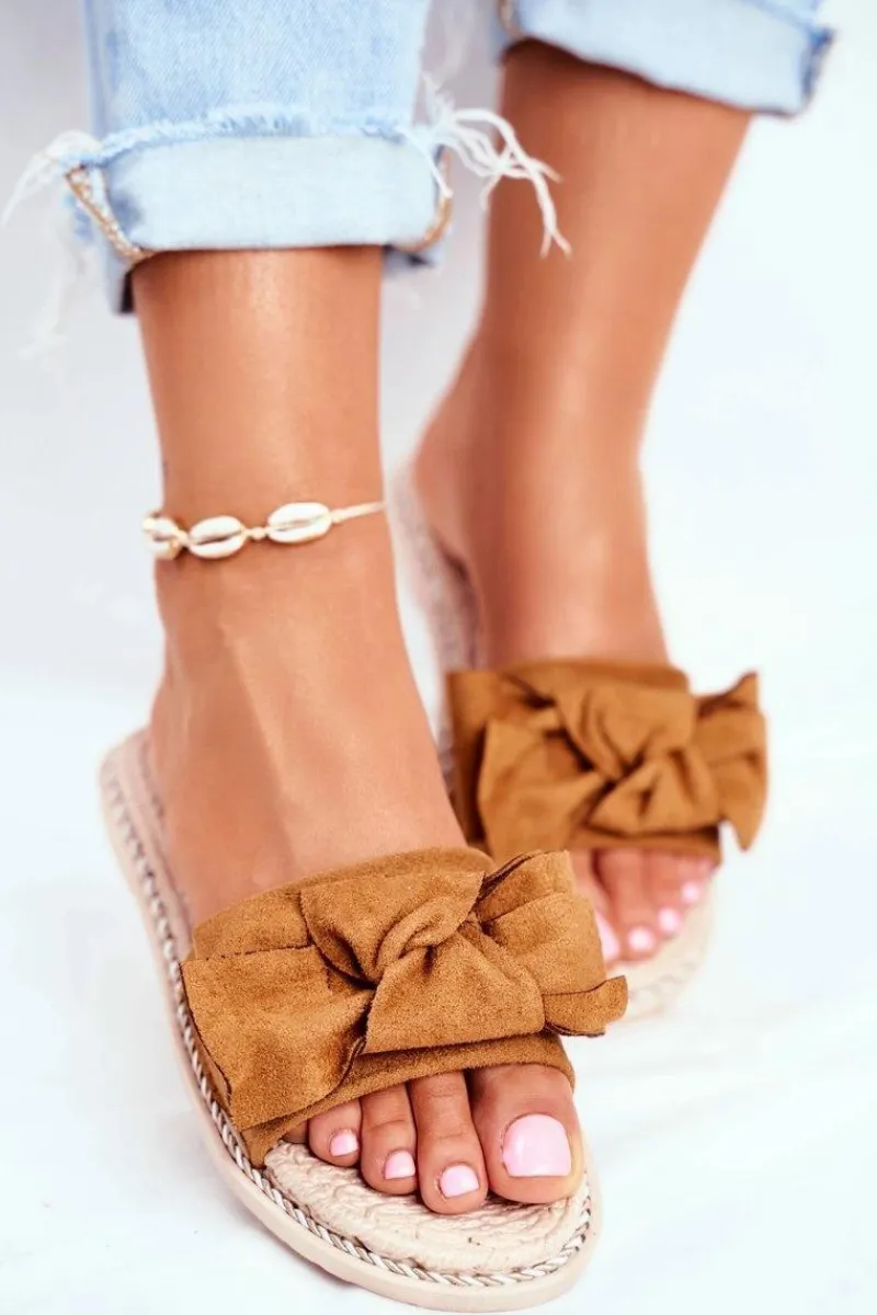 Klapki Damskie Klasyczne>Boto Klapki Damskie Z Kokardką Camel Happiness