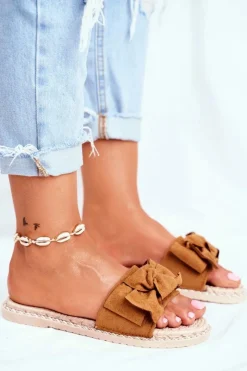 Klapki Damskie Klasyczne>Boto Klapki Damskie Z Kokardką Camel Happiness