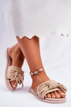 Klapki Damskie Klasyczne>Boto Klapki Damskie Z Kokardką Beżowe Thailand