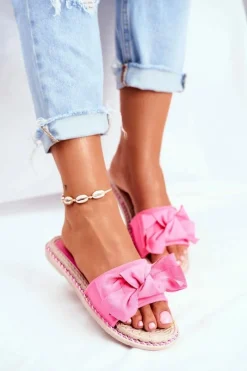 Hot Klapki Damskie Z Kokardką Fuksja Neon Happiness Damskie Klapki Damskie Klasyczne