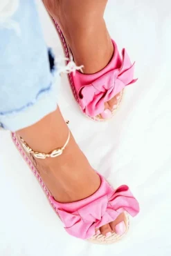 Hot Klapki Damskie Z Kokardką Fuksja Neon Happiness Damskie Klapki Damskie Klasyczne