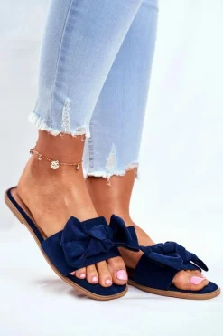 New Klapki Damskie Z Kokardkami Granatowe Malaysia Damskie Klapki Damskie Klasyczne