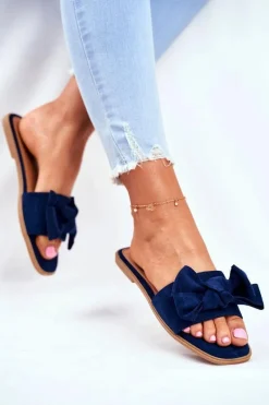New Klapki Damskie Z Kokardkami Granatowe Malaysia Damskie Klapki Damskie Klasyczne
