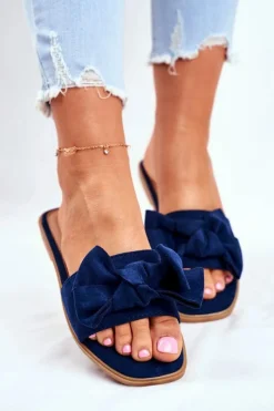 New Klapki Damskie Z Kokardkami Granatowe Malaysia Damskie Klapki Damskie Klasyczne