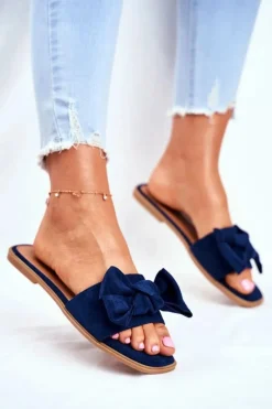 New Klapki Damskie Z Kokardkami Granatowe Malaysia Damskie Klapki Damskie Klasyczne