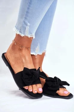 Klapki Damskie Klasyczne>Boto Klapki Damskie Z Kokardkami Czarne Malaysia