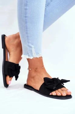 Klapki Damskie Klasyczne>Boto Klapki Damskie Z Kokardkami Czarne Malaysia