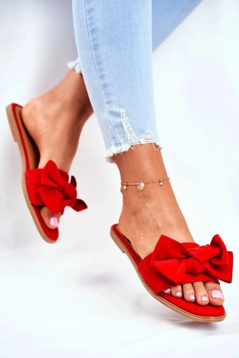 Outlet Boto Klapki Damskie Z Kokardkami Czerwone Malaysia