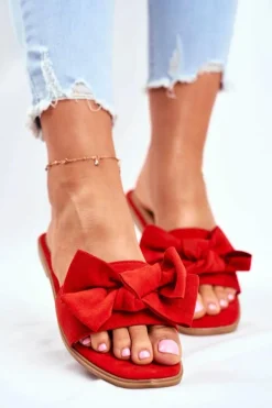 Outlet Boto Klapki Damskie Z Kokardkami Czerwone Malaysia
