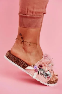 Online Boto Klapki Damskie Z Kwiatami Różowe Enrissa