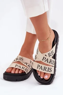 Klapki Na Platformie|Klapki Damskie Klasyczne>Boto Klapki Damskie Z Materiałowymi Paskami Paris Na Platformie Beżowe Celinea