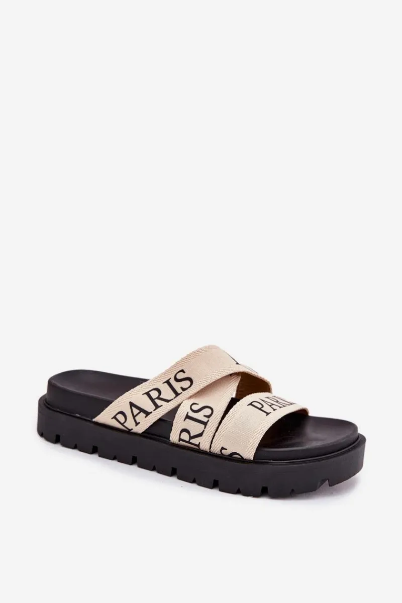 Klapki Na Platformie|Klapki Damskie Klasyczne>Boto Klapki Damskie Z Materiałowymi Paskami Paris Na Platformie Beżowe Celinea