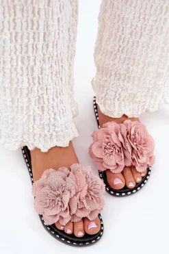 Klapki Damskie Klasyczne>Boto Klapki Damskie Z Materiałowymi Kwiatami Różowe Elachase