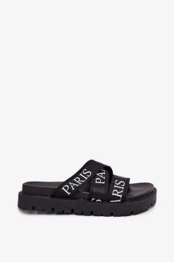 Klapki Damskie Z Materiałowymi Paskami Paris Na Platformie Czarne Celinea Damskie Klapki Na Platformie|Klapki Damskie Klasyczne