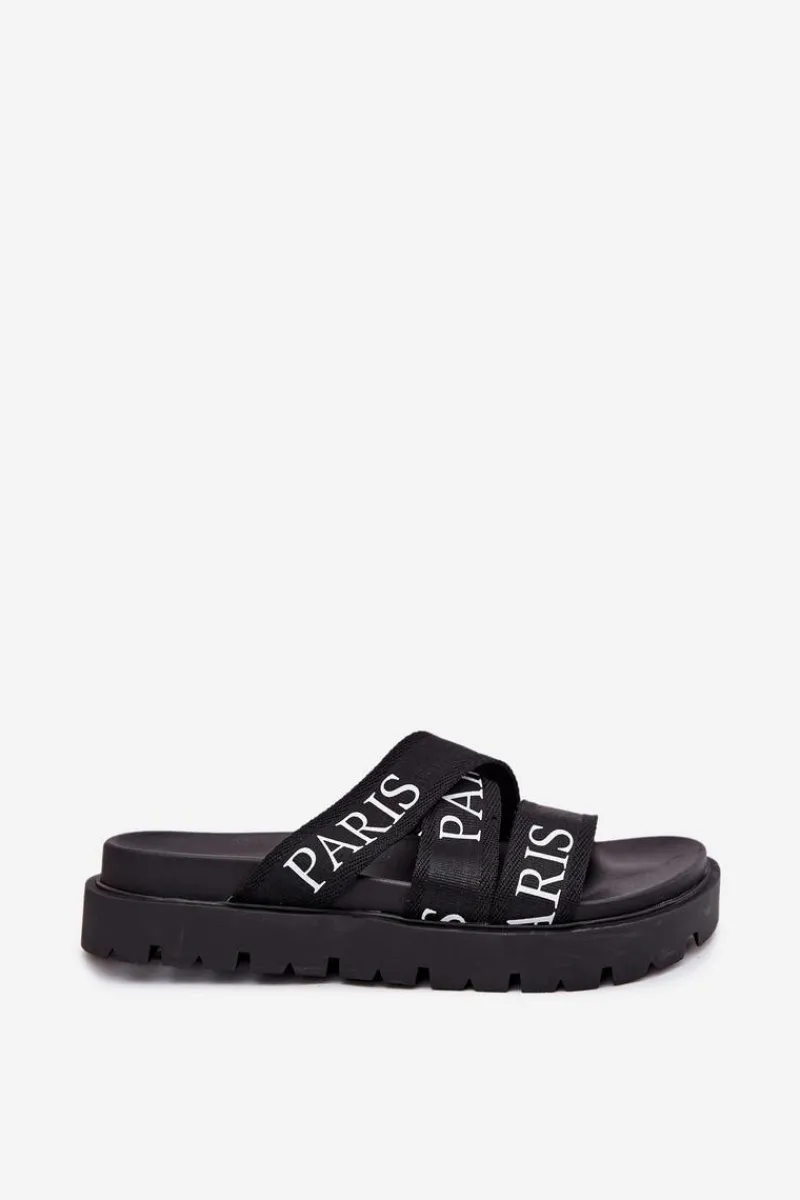 Klapki Damskie Z Materiałowymi Paskami Paris Na Platformie Czarne Celinea Damskie Klapki Na Platformie|Klapki Damskie Klasyczne