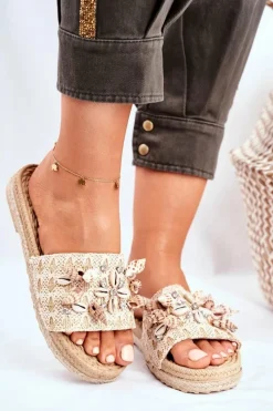 Hot Klapki Damskie Z Muszelkami Beżowe Summers Damskie Klapki Damskie Klasyczne